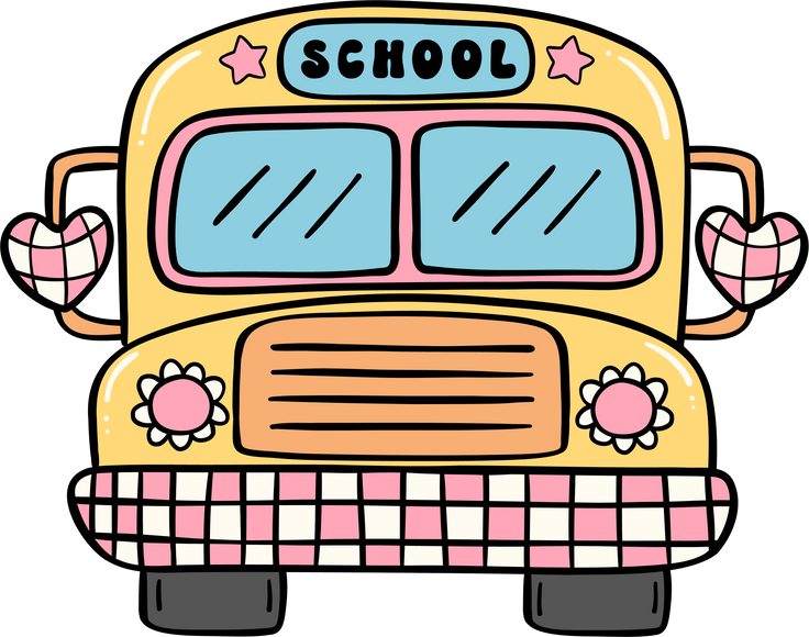 Retro groovy school bus supplies back to school doodle drawing